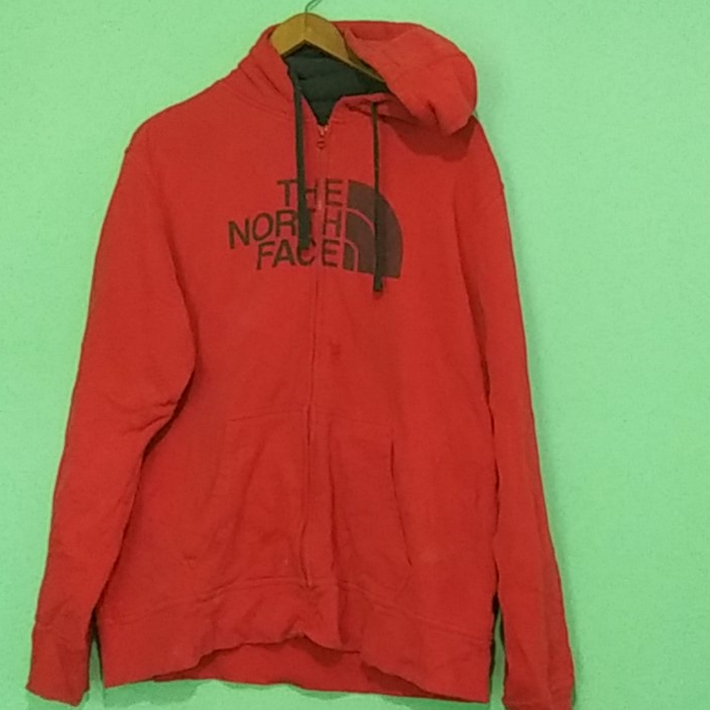 Red North Face Zippered Hoodie Large